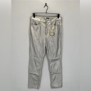 Mother The Dazzler Skimp Metallic Faux Leather Straight Leg Pants Rain Or Shine